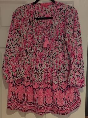 Lilly Pulitzer Pink Floral Tassel-Front Tunic